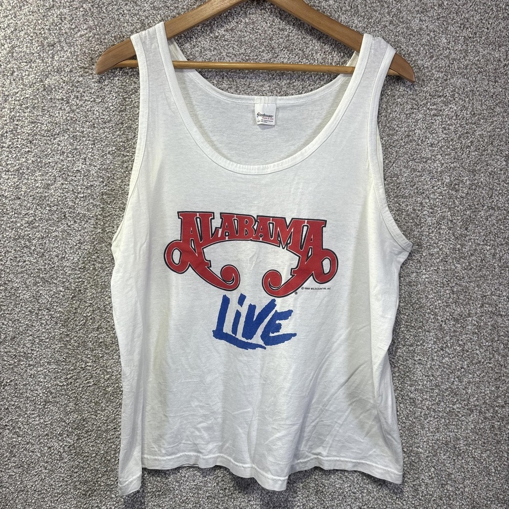 Vintage Alabama Stedman Shirt Mens Large White Live Tour 1988 Tank Top 80s